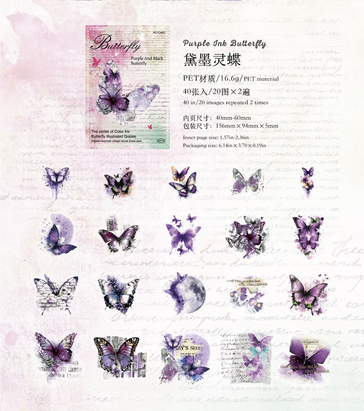 40PCS Butterfly Sticker Book – White Ink & Color Ink Botanical Collection – Scrapbook & Journal Vinyl Decals Kawaii Stickers