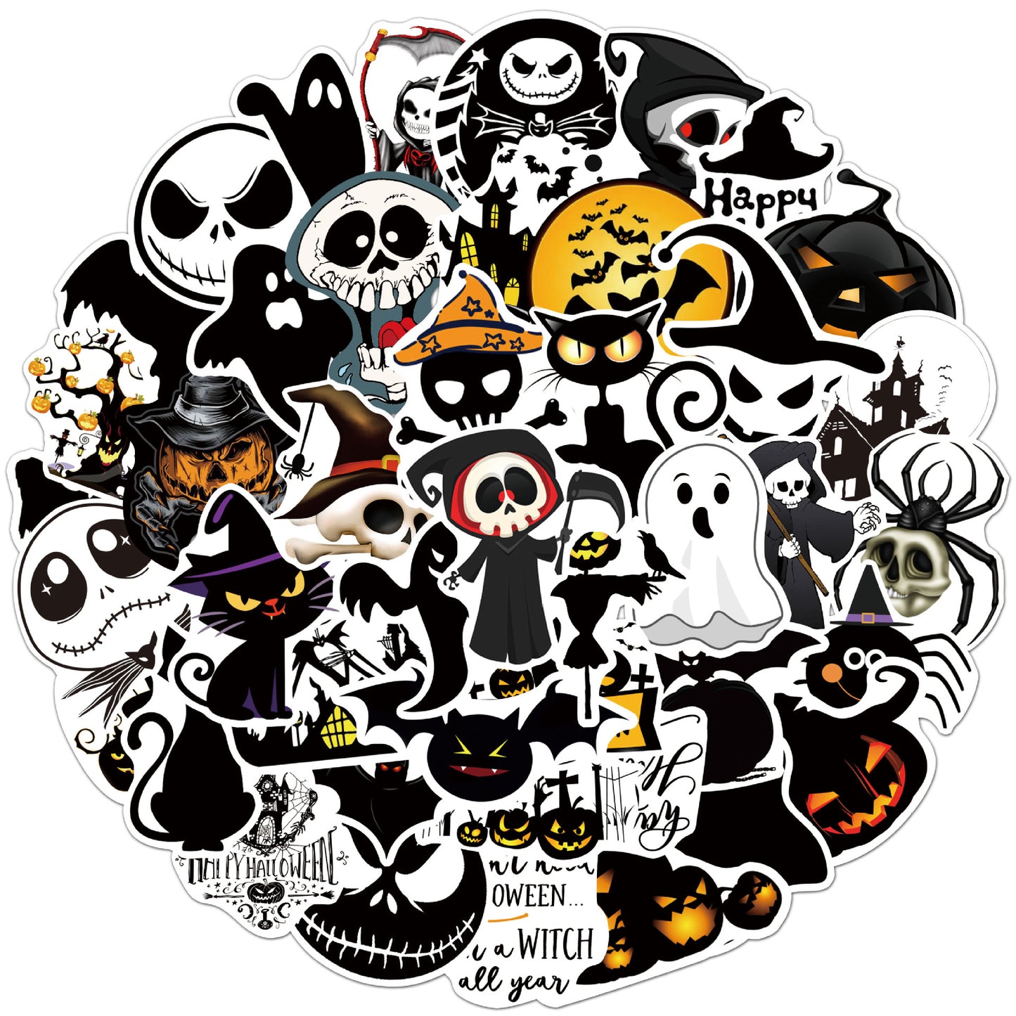Halloween Stickers Black Ghost Graffiti Halloween Sticker Pack 50pcs