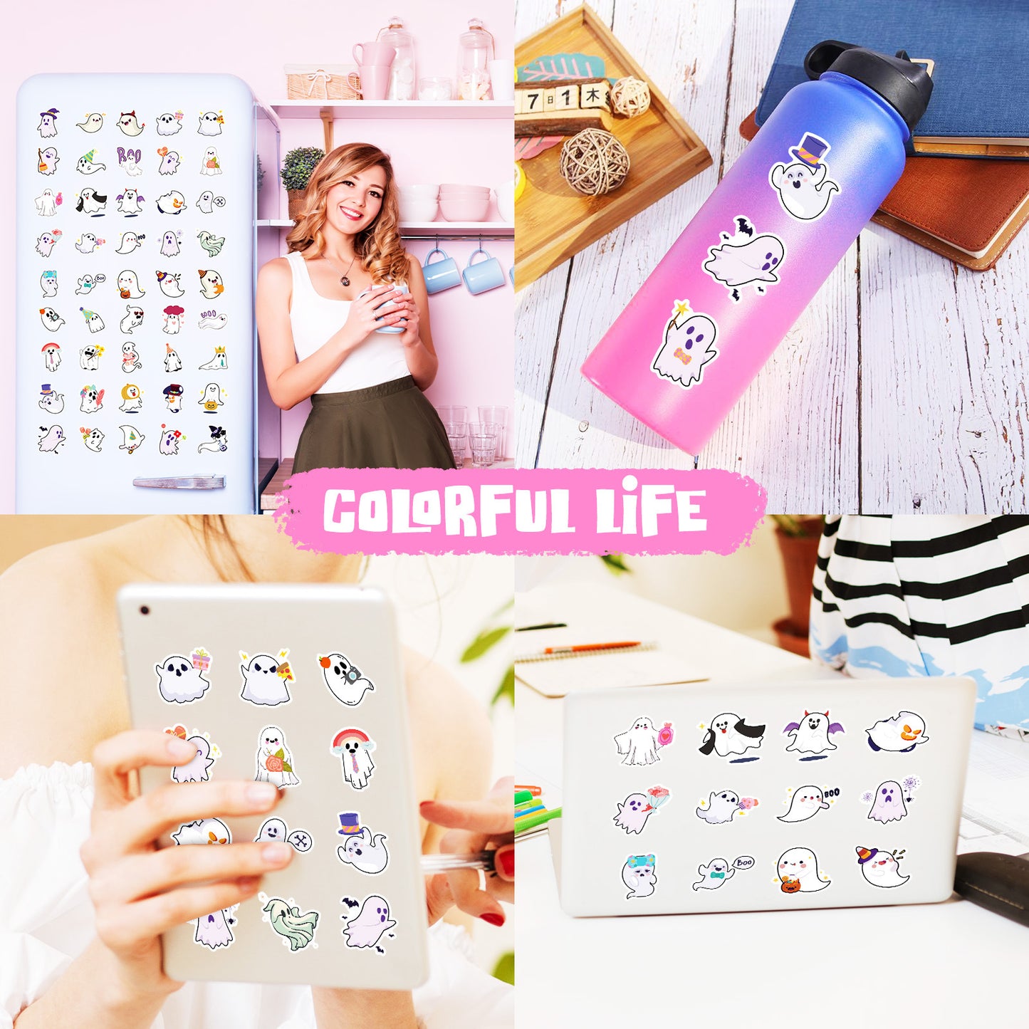 🎃 Halloween Stickers – 50pcs Cute Ghost Doodle Halloween Stickers Set