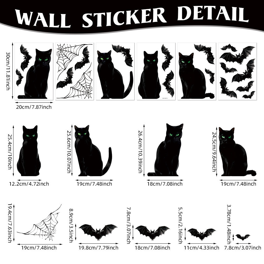 Halloween Window Stickers – Black Cat, Bat & Pumpkin PVC Wall Decals – Happy Halloween Stickers for Glass & Walls – Kawaii Stickers Halloween-4 20*30cm6pcs Kawaii Stickers
