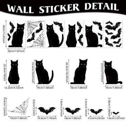 Halloween Window Stickers – Black Cat, Bat & Pumpkin PVC Wall Decals – Happy Halloween Stickers for Glass & Walls – Kawaii Stickers Halloween-4 20*30cm6pcs Kawaii Stickers