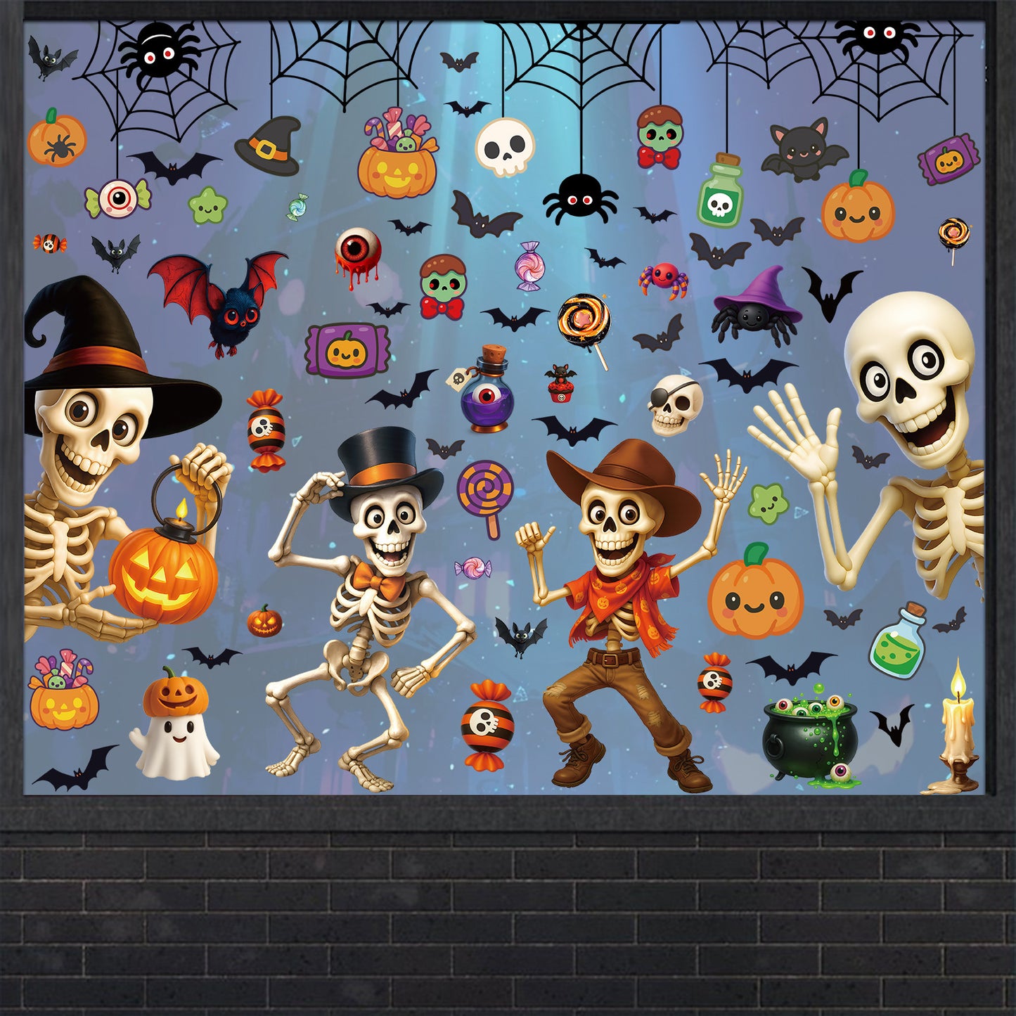 💀 Halloween Skull & Pumpkin Glass Window Stickers – Spooky Fun Decor 🎃 BQ571+601+603+605+607 Kawaii Stickers