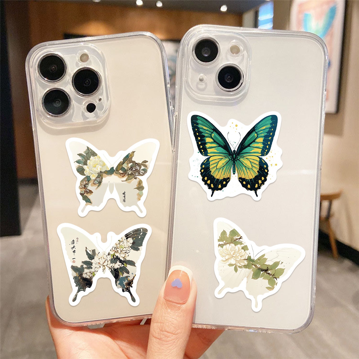 🦋🎨50pcs Ink-Style Butterfly Stickers Book | Waterproof PET Oriental Art Stickers for Journals, Notebooks, Water Cups ☕ & DIY Crafts Kawaii Stickers
