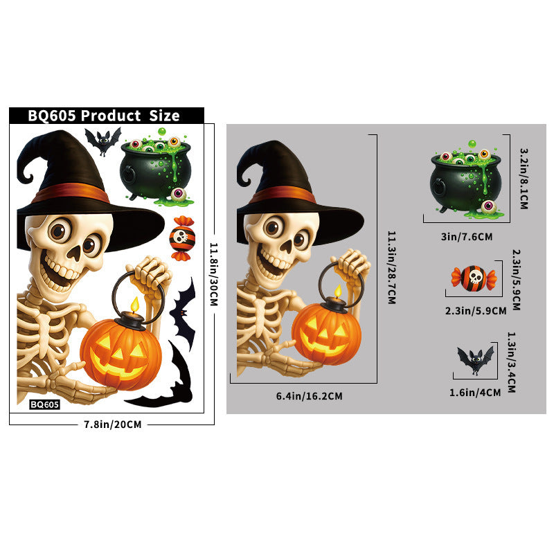💀 Halloween Skull & Pumpkin Glass Window Stickers – Spooky Fun Decor 🎃 BQ605 Kawaii Stickers