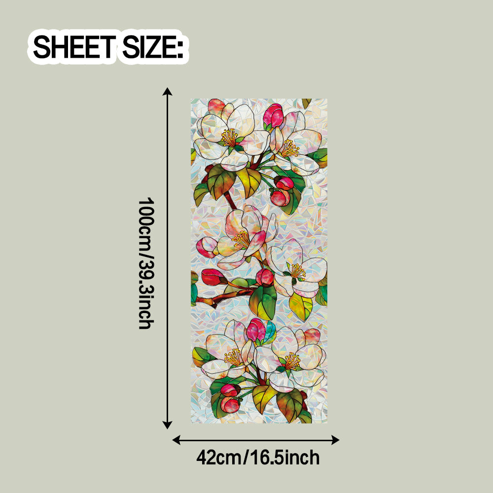 🌸 Holographic Magnolia Static Cling Window Stickers – Elegant Privacy & Easy Décor 🌸 42*100cm Kawaii Stickers