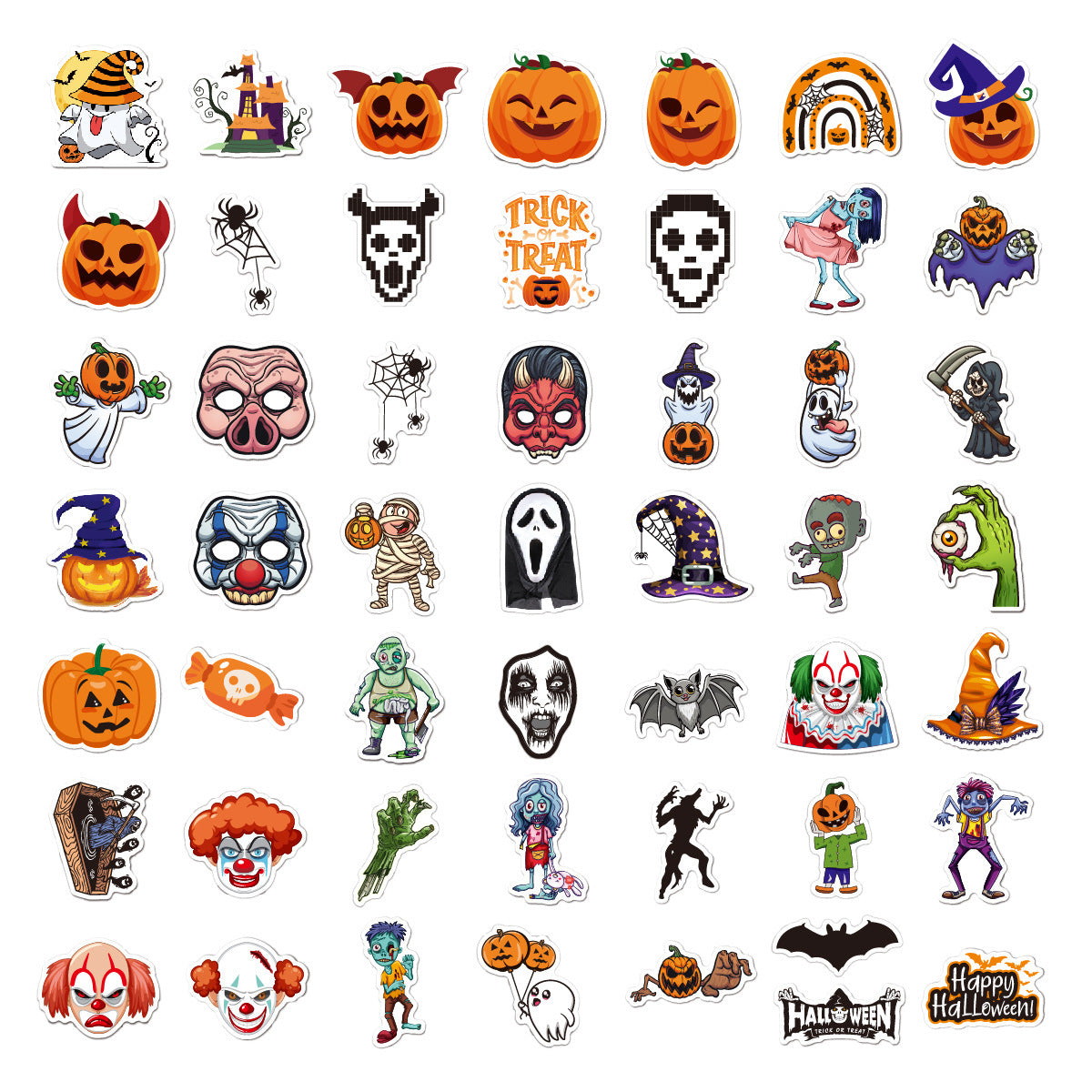 🕸️ Halloween Stickers Cartoon Graffiti Holographic Vinyl Set – 50PCS 🎃👻✨ Kawaii Stickers