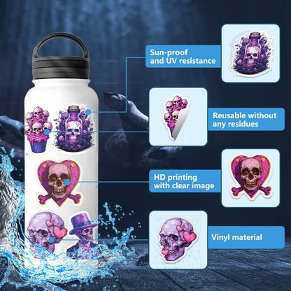 Halloween Stickers – 50pcs Gothic Purple Skull DIY Stickers