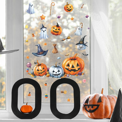 🎃👻 Cute Halloween Window Stickers – Static Cling Glass Decals with Pumpkins, Ghosts & Candy – Holiday Home Decor Kawaii Stickers