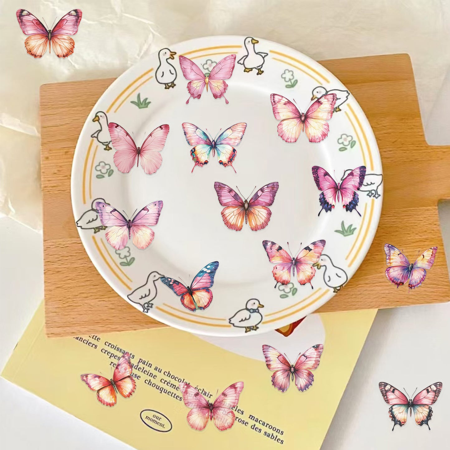 🦋🌈 50pcs Colorful Transparent Butterfly Stickers | Waterproof PET Stickers for Journals, Notebooks, Cups ☕, Guitars & DIY Crafts 🎨✨ Kawaii Stickers