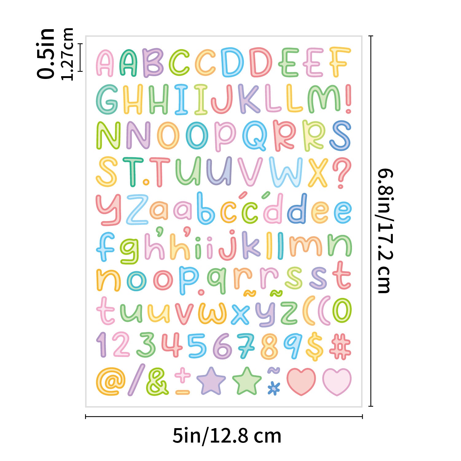 10PCS 0.5 Inch English Alphabet Stickers Small Size Decorative Scrapbook Letter Stickers Waterproof Stickers 0.5inch -Color edge (P247) Kawaii Stickers