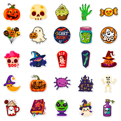 Halloween Stickers – 50Pcs Cute Ghost, Spider & Bat Cartoon DIY Stickers