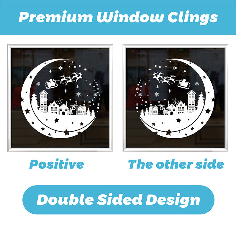 Snowflake Window Stickers ❄️ Christmas Reindeer & Santa Static Cling Stickers for Windows | Large Snowflake Stickers Window Decor Kawaii Stickers