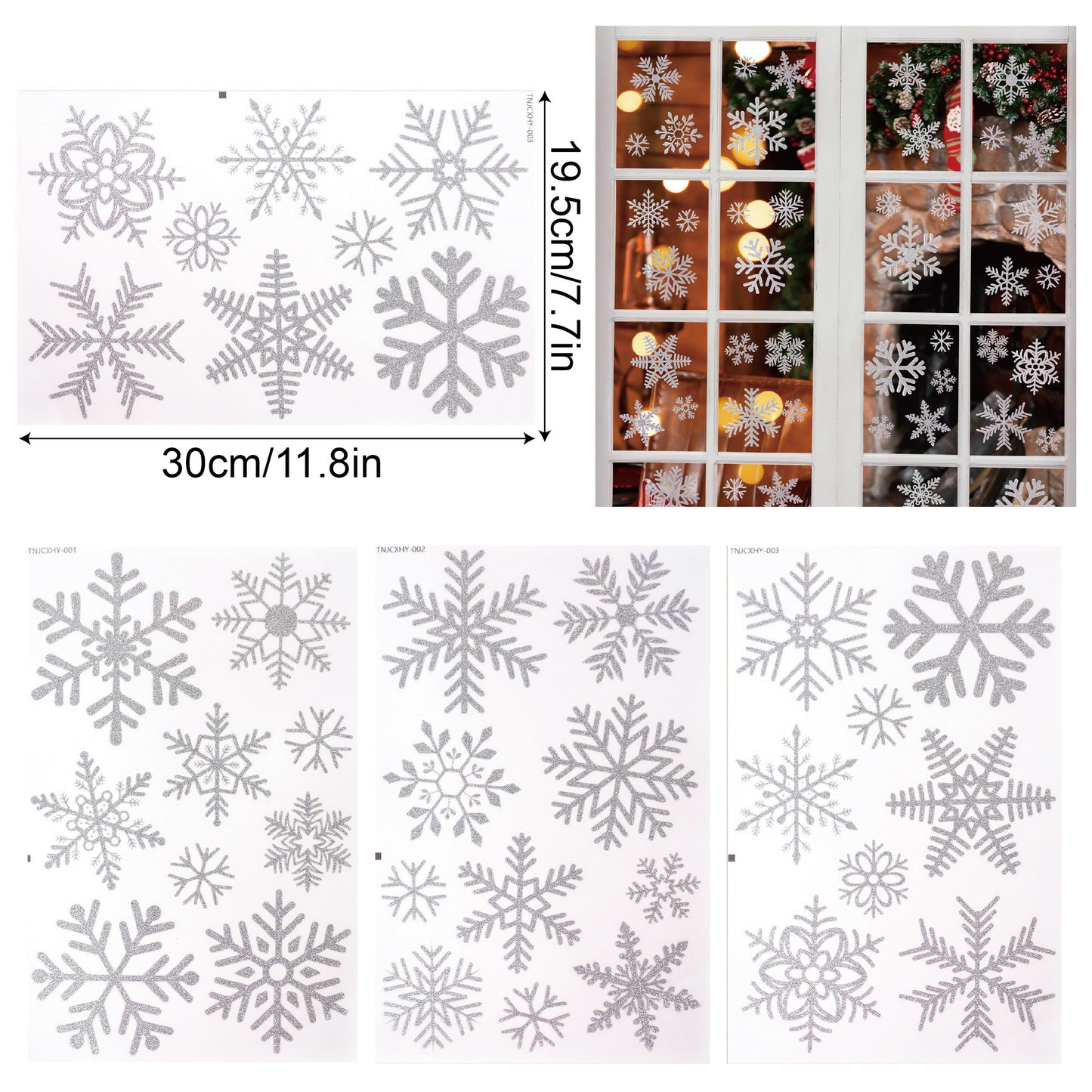 ✨ Glitter Snowflake Window Stickers – Gold & Silver Holiday Glass Decals 🎄 Kawaii Stickers