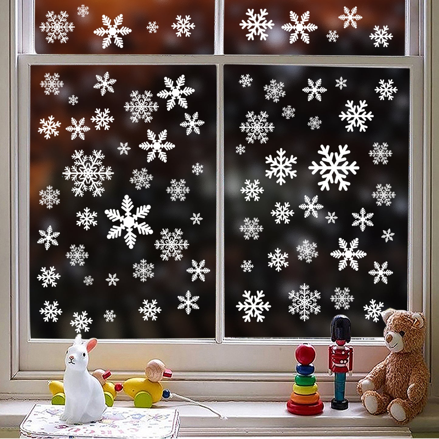 🎄 White & Blue Snowflake Window Stickers – Static Cling Christmas Window Decals for Holiday Decor 🎄 Kawaii Stickers