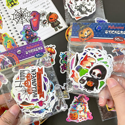 🎃 50 Halloween Stickers – Skulls, Pumpkins, Witches, Grim Reapers & Black Cats 🖤 Kawaii Stickers