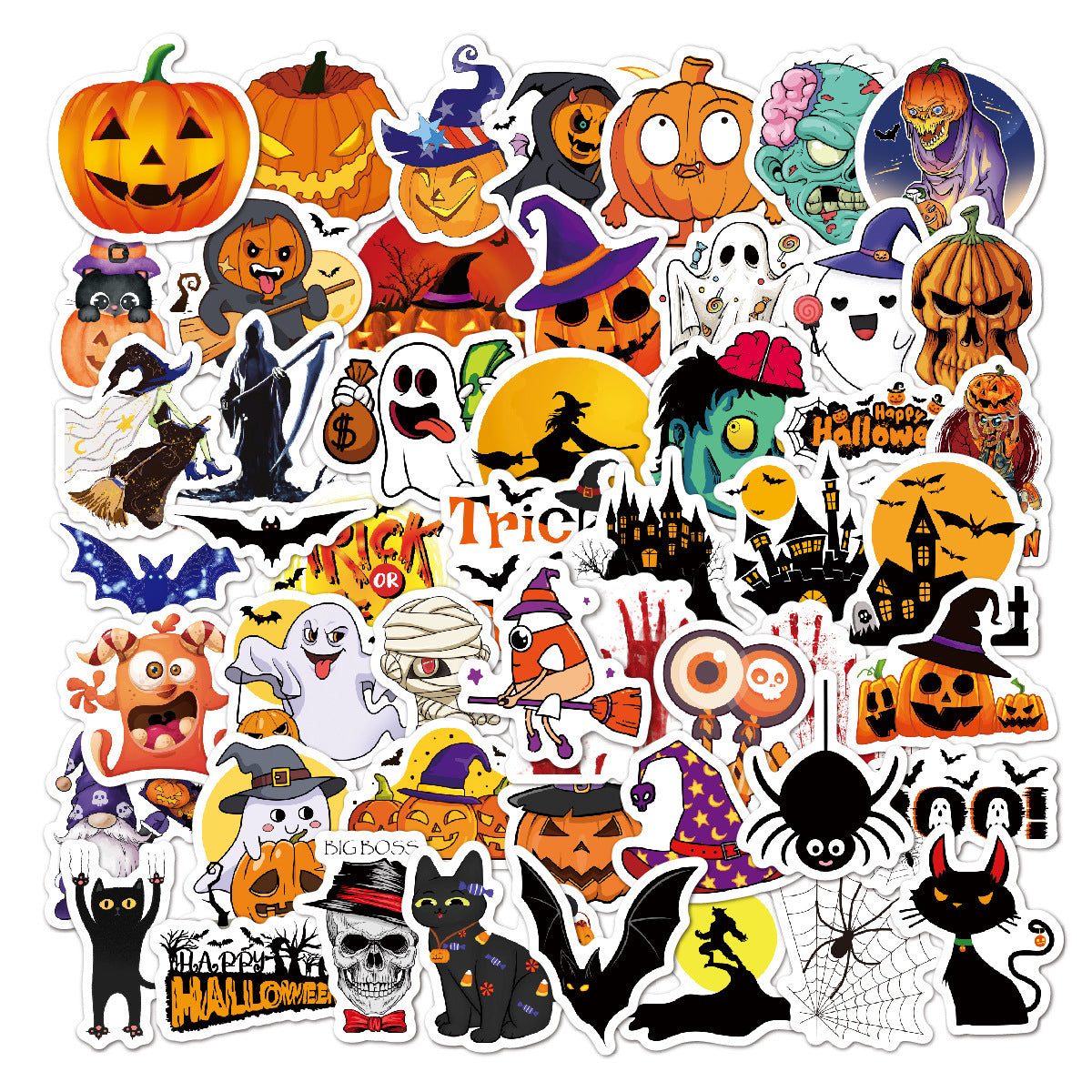 🕸️ Halloween Stickers Cartoon Graffiti Holographic Vinyl Set – 50PCS 🎃👻✨ Kawaii Stickers