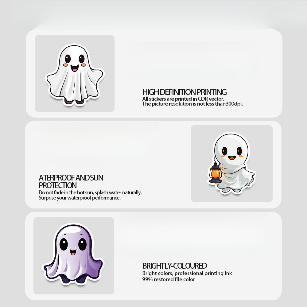 Halloween Stickers Set –Cute Ghost Designs for DIY Lovers (50pcs)