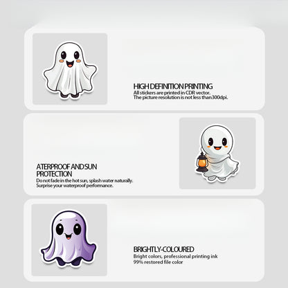 Halloween Stickers Set –Cute Ghost Designs for DIY Lovers (50pcs)