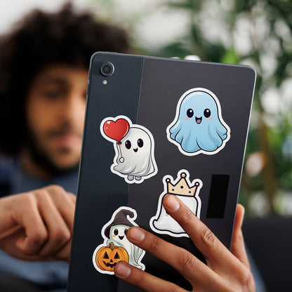 🎃 50pcs Cute Halloween Stickers – Ghost & Pumpkin Waterproof Vinyl Decals for Laptop, Skateboard, Water Bottle Kawaii Stickers
