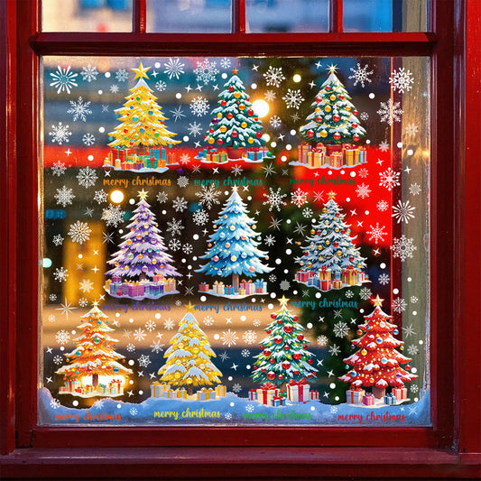 🎄 Colorful Christmas Tree Static Window Stickers – Festive Glass & Shop Decoration Kawaii Stickers