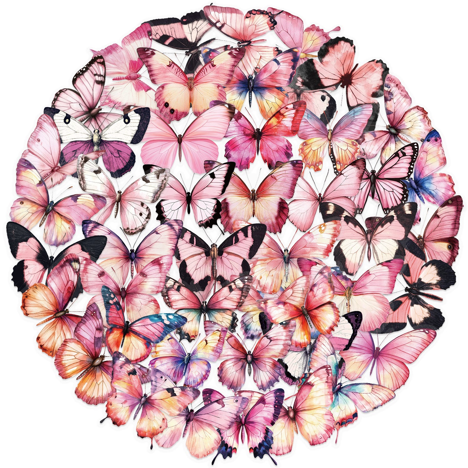 🦋🌈 50pcs Colorful Transparent Butterfly Stickers | Waterproof PET Stickers for Journals, Notebooks, Cups ☕, Guitars & DIY Crafts 🎨✨ Kawaii Stickers