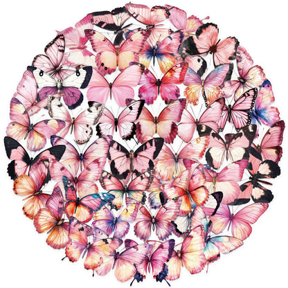 🦋🌈 50pcs Colorful Transparent Butterfly Stickers | Waterproof PET Stickers for Journals, Notebooks, Cups ☕, Guitars & DIY Crafts 🎨✨ Kawaii Stickers