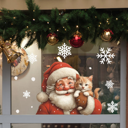 🎅 Christmas Santa Claus Snowflakes & Cat Window Stickers – Static Cling PVC ❄️🐱 Kawaii Stickers