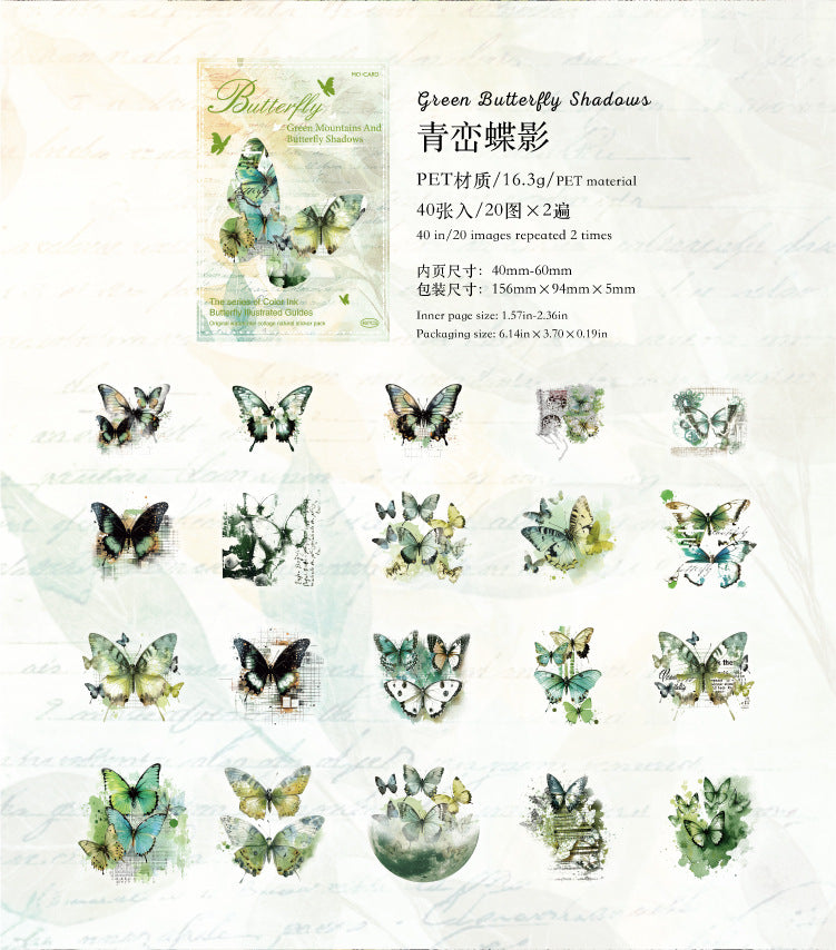 40PCS Butterfly Sticker Book – White Ink & Color Ink Botanical Collection – Scrapbook & Journal Vinyl Decals Kawaii Stickers