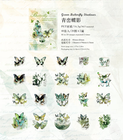 40PCS Butterfly Sticker Book – White Ink & Color Ink Botanical Collection – Scrapbook & Journal Vinyl Decals Kawaii Stickers