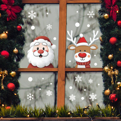 🎅 Snowflake Window Stickers Cartoon Christmas Santa, Reindeer ❄️✨ | Static Cling Glass Decals for Holiday Atmosphere 🎄 Kawaii Stickers