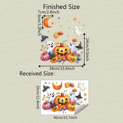 🎃 Halloween Cartoon Ghost Pumpkin Bat Balcony Glass Halloween window stickers – No Glue 29*40 cm Kawaii Stickers
