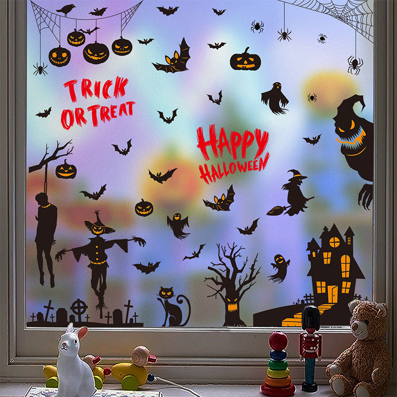 Halloween Window Stickers-Spooky Haunted Castle – Double-Sided Static Cling Ghost, Pumpkin & Zombie Glass Décor 👻🕸️ Kawaii Stickers