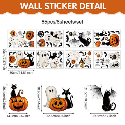 🎃 Cute Halloween Pumpkin Window Stickers – Autumn Glass Décor PVC Self-Adhesive Ghost stickers-A2 Kawaii Stickers