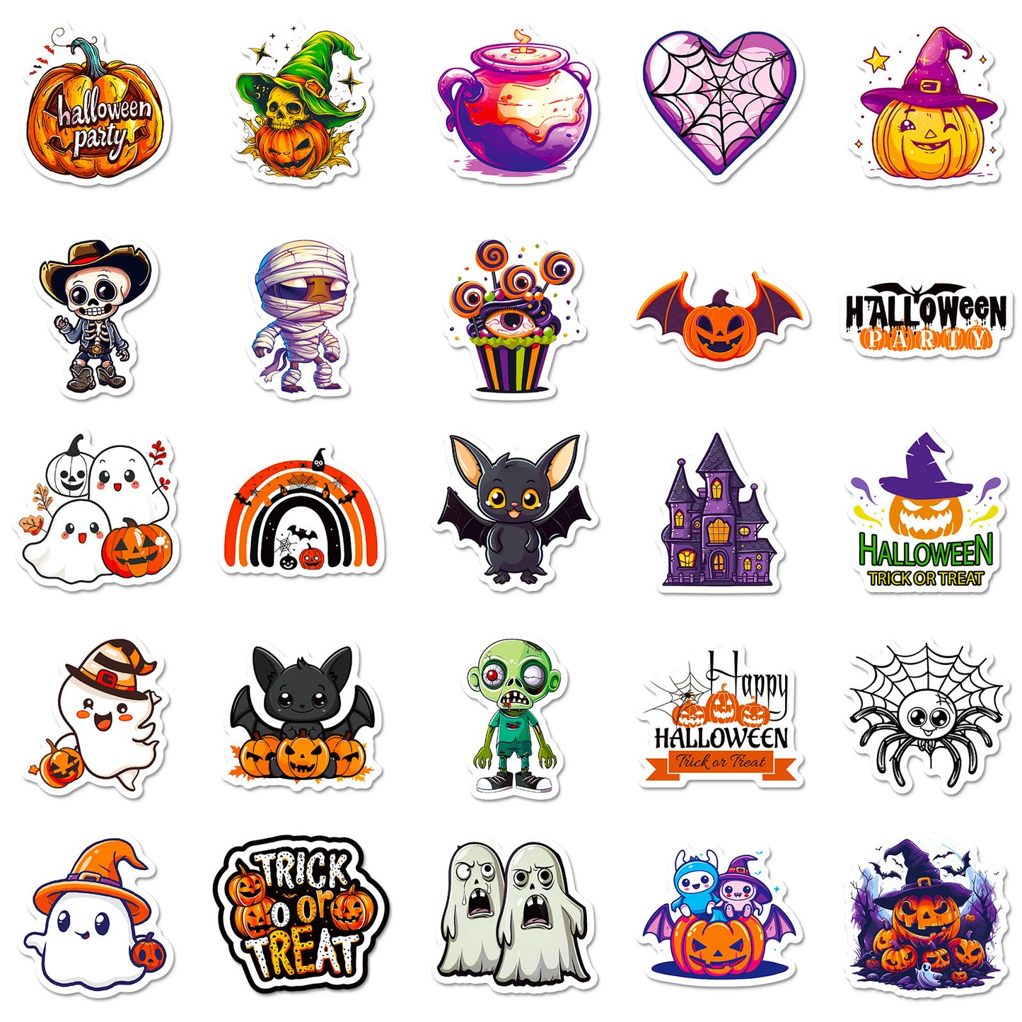 🎃👻 50 Pcs Halloween Stickers – Spooky Trick or Treat DIY Stickers for Cup, Laptop, Notebook, Luggage 👻🎃 Kawaii Stickers