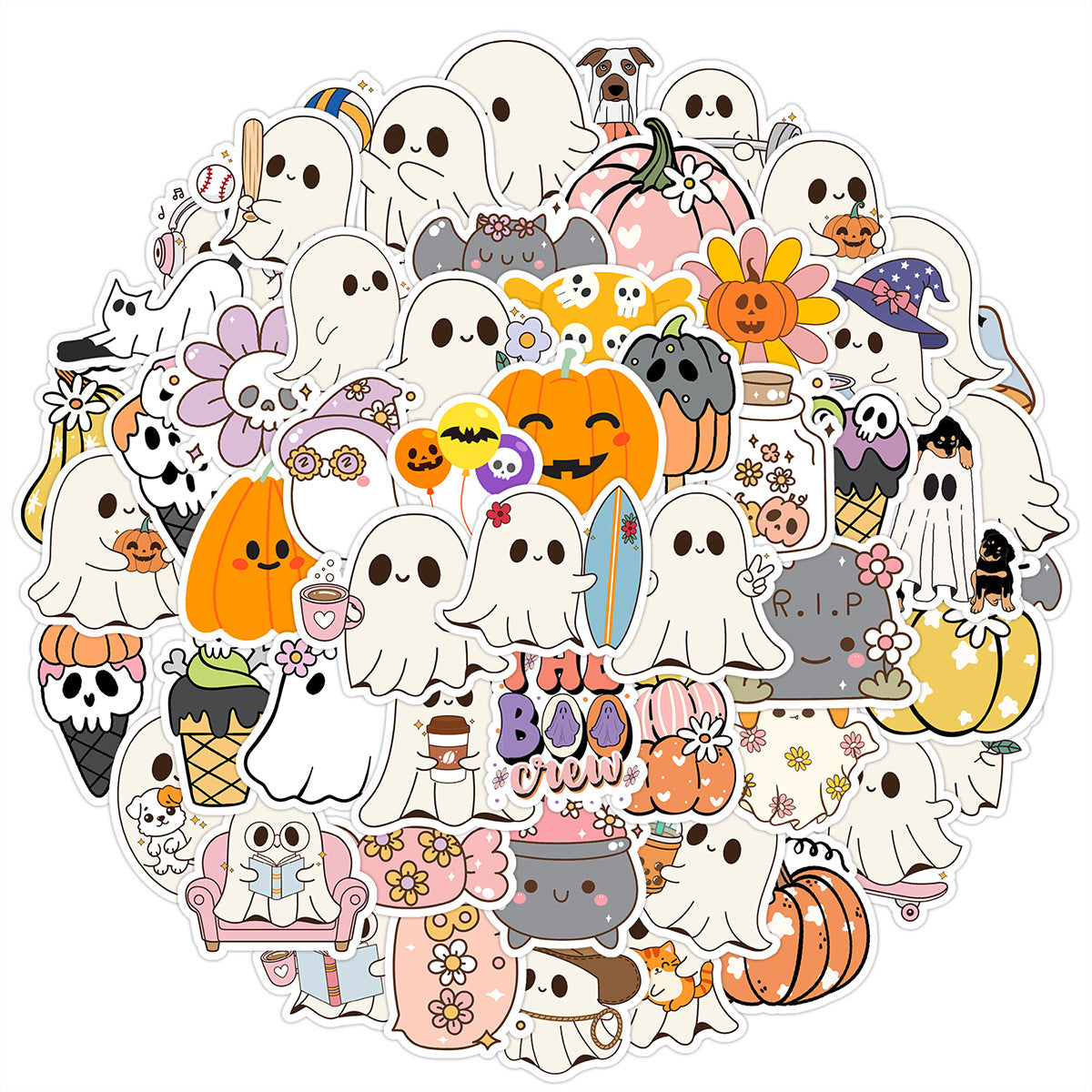 50pcs Halloween Ghost Graffiti Stickers – Waterproof Vinyl Stickers for Phones, Water Bottles, Laptops Kawaii Stickers