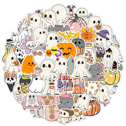 50pcs Halloween Ghost Graffiti Stickers – Waterproof Vinyl Stickers for Phones, Water Bottles, Laptops Kawaii Stickers