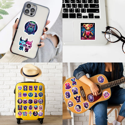 Halloween Stickers | 50pcs Purple Gothic Skull Halloween Sticker Pack