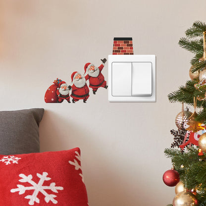 🎅 Three Santa Gift-Giving Christmas Wall Stickers – Self-Adhesive PVC Décor for Switches 🎄 Kawaii Stickers