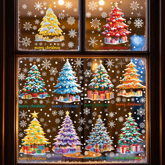 🎄 Colorful Christmas Tree Static Window Stickers – Festive Glass & Shop Decoration Kawaii Stickers