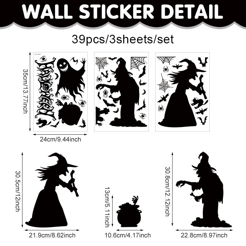 🎃 Halloween Stickers Ghost Witch Silhouette Party PVC Self-Adhesive Wall Decals 👻 Witch Stickers E*1set Kawaii Stickers