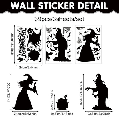 🎃 Halloween Stickers Ghost Witch Silhouette Party PVC Self-Adhesive Wall Decals 👻 Witch Stickers E*1set Kawaii Stickers