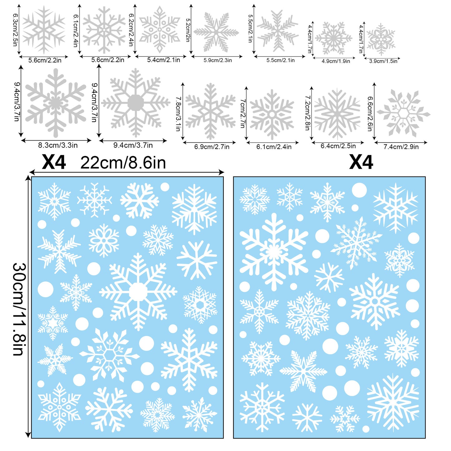 ❄️ Snowflake Window Stickers –8Pack White- Christmas Holiday Glass Décor 🎅✨ Kawaii Stickers