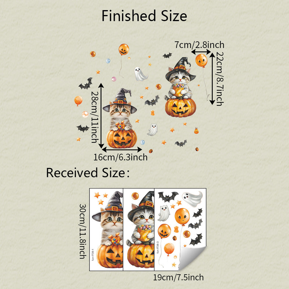 🐱🎃 Halloween Cat Window Stickers – Cute Cartoon Pumpkin & Bat Static Cling Decals – Home & Party Glass Decor Kawaii Stickers