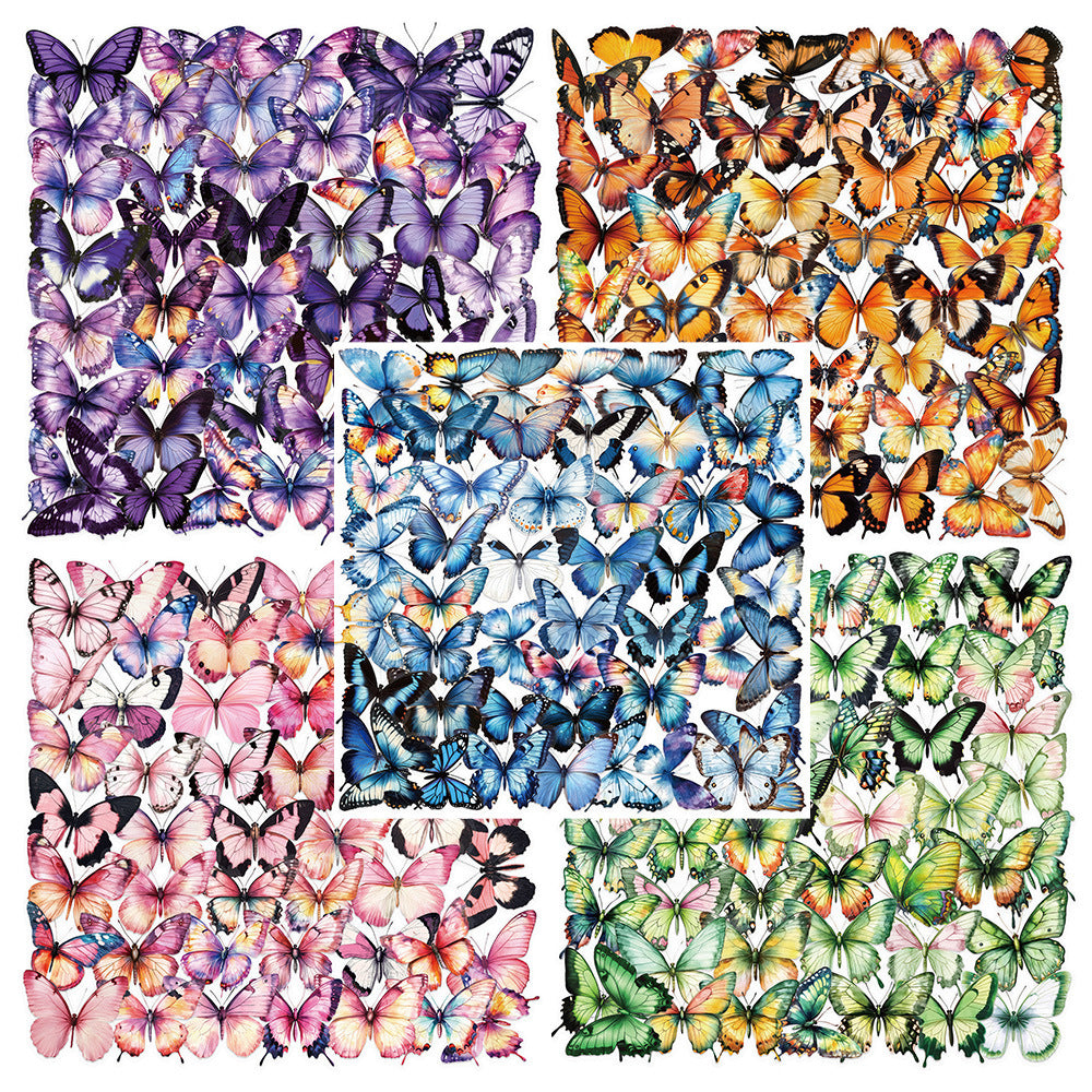 🦋🌈 50pcs Colorful Transparent Butterfly Stickers | Waterproof PET Stickers for Journals, Notebooks, Cups ☕, Guitars & DIY Crafts 🎨✨ Kawaii Stickers