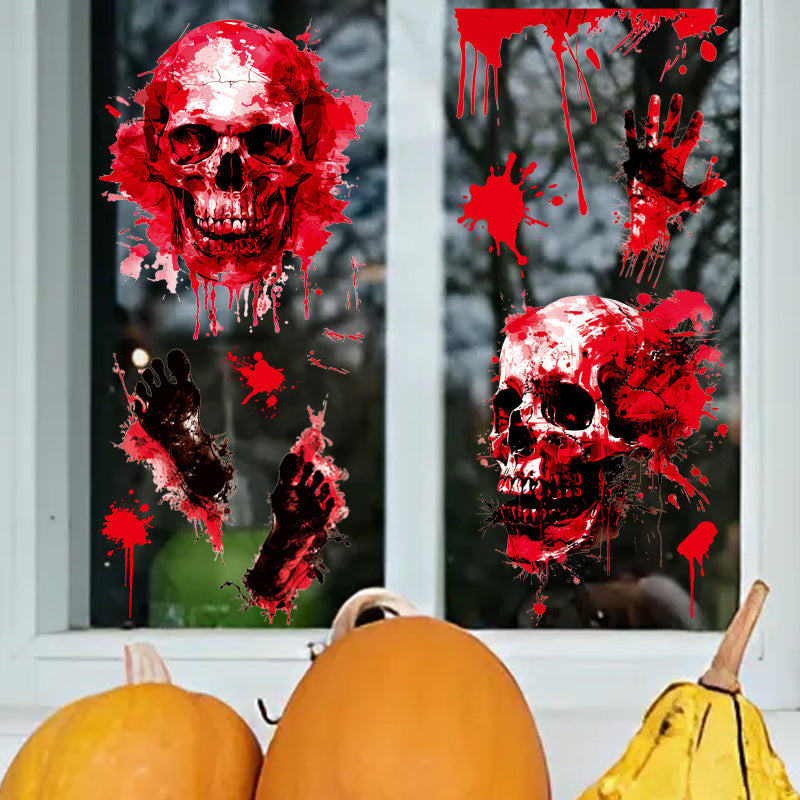 Halloween Scary Skull & Bloody Handprint Window Stickers – Product Detail Page 🎃🩸👻 Kawaii Stickers