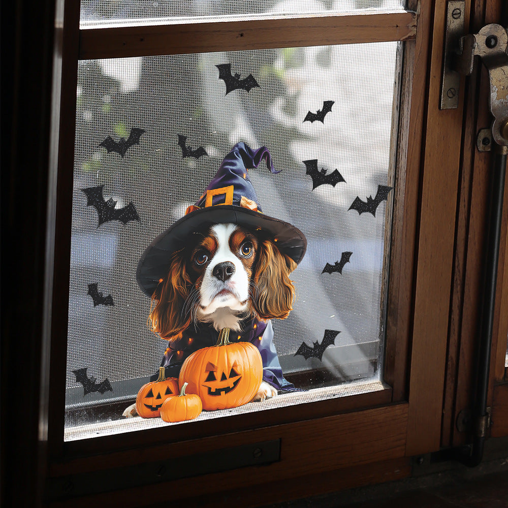 🎃🐶 Cute Halloween Dog Window Stickers – Static Cling Glass Decals with Pumpkins & Spooky Fun – Holiday Home Decor Kawaii Stickers