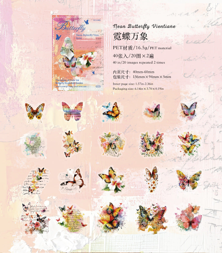 40PCS Butterfly Sticker Book – White Ink & Color Ink Botanical Collection – Scrapbook & Journal Vinyl Decals Kawaii Stickers