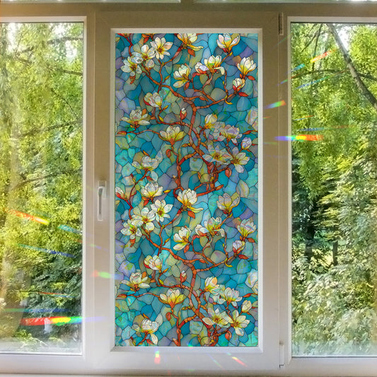🌸 Holographic White Magnolia Branch Window Stickers – Bright & Elegant 🌸 Kawaii Stickers