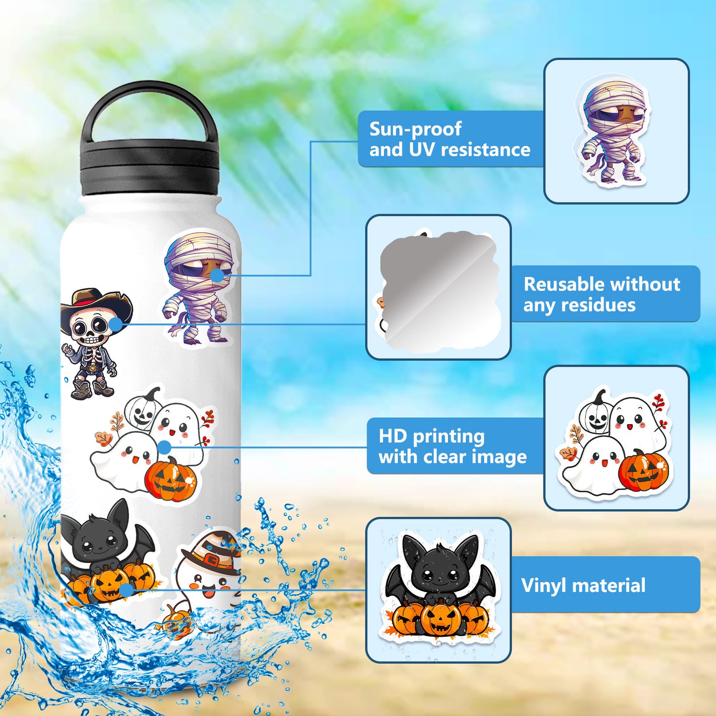 🎃👻 50 Pcs Halloween Stickers – Spooky Trick or Treat DIY Stickers for Cup, Laptop, Notebook, Luggage 👻🎃 Kawaii Stickers