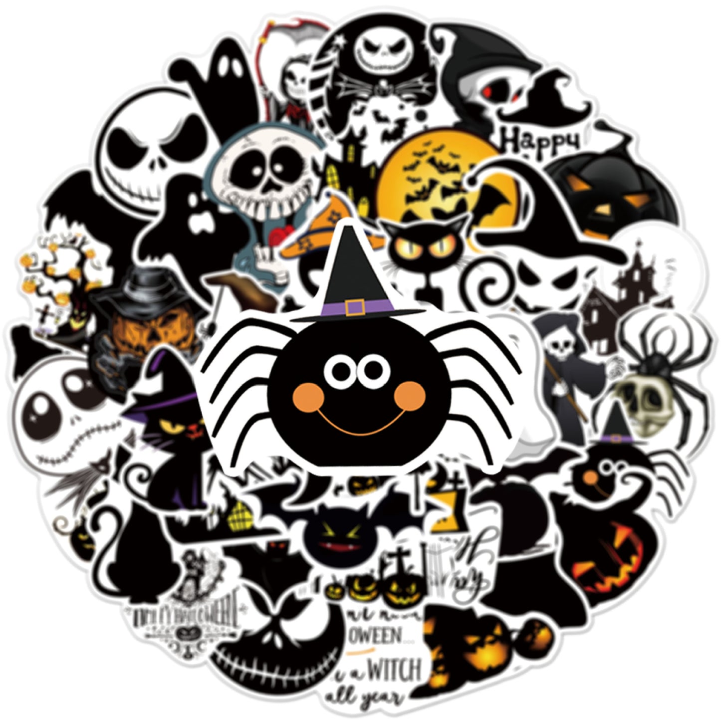 Halloween Stickers Black Ghost Graffiti Halloween Sticker Pack 50pcs